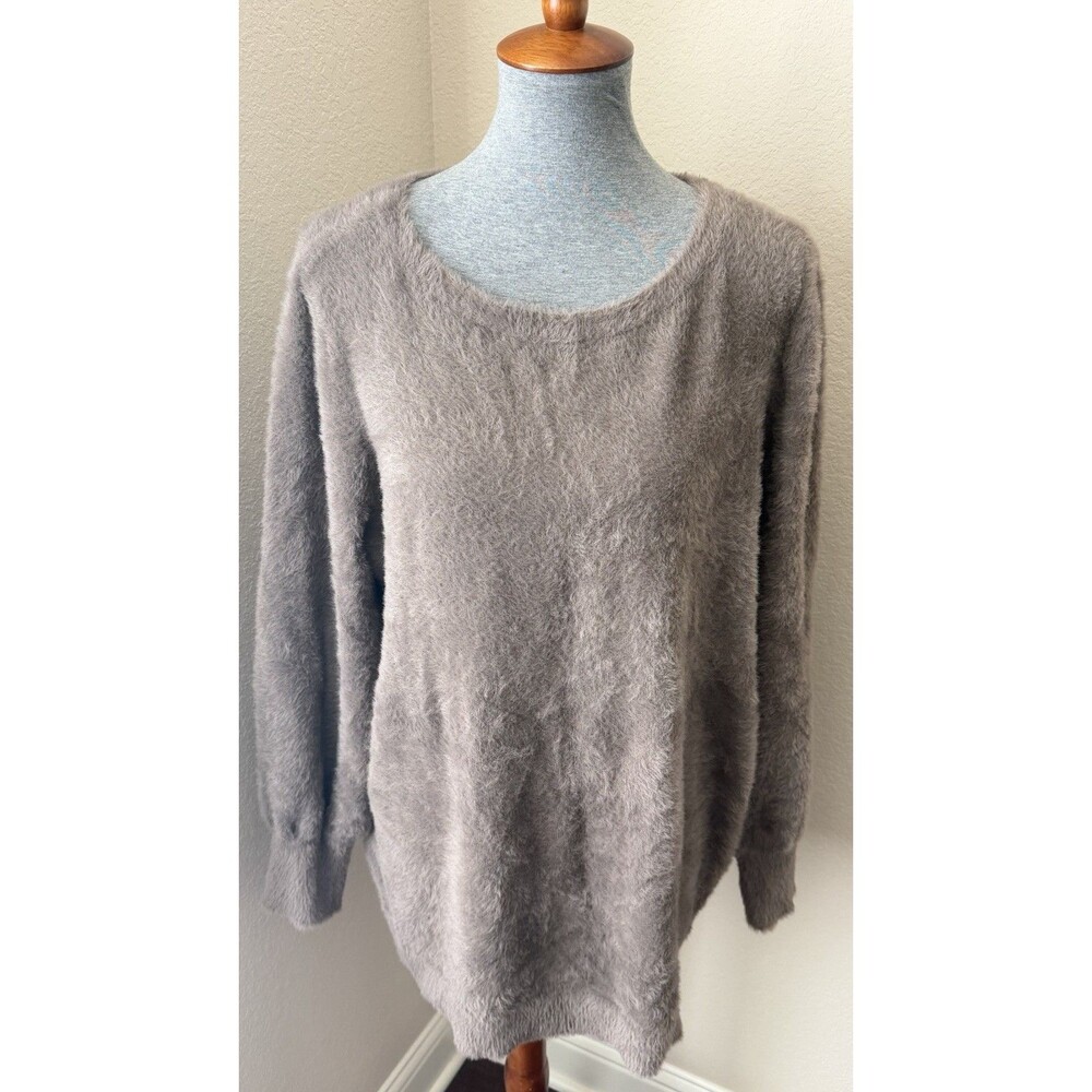 Chico's Size 3 (XL/16) Taupe Fluffy Fuzzy Knit Long Sleeve Sweater